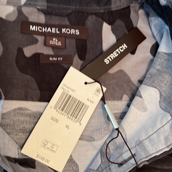 MIchael Kors Camo Print Long Sleeve Button Down Cotton Micro Corduroy Shirt - Picture 7 of 7